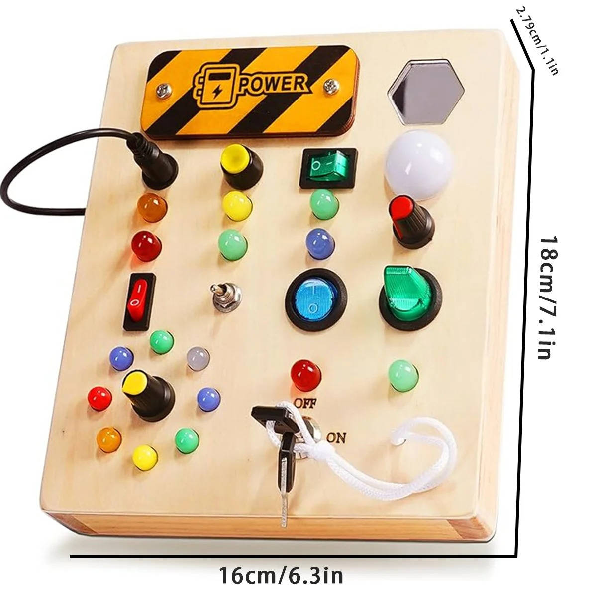 Busy Board Toy with LED Lights Wooden Activity Board for Toddlers Ages 3+