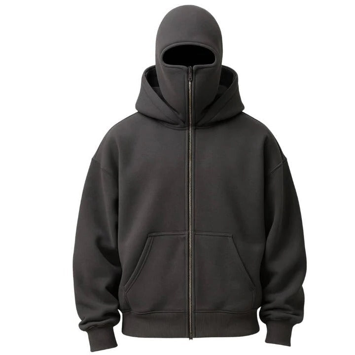 Versatile Full Length Zipper Hooded Mask with Windproof Fabric and Thermal Protection