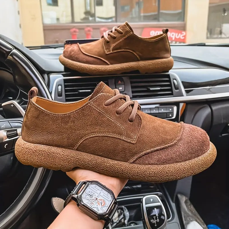 Mens Orthopedic Leather Shoes with Cushioned Insole and Shock-Absorbing Sole, Handcrafted