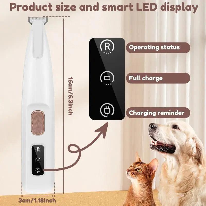 Stress Free LED Pet Paw Trimmer, Whisper Quiet Waterproof Cat and Dog Clipper for Sensitive Areas, Precision Grooming Kit with USB Charging