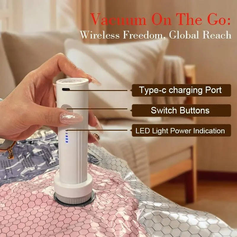 Cordless Travel Vacuum Compression Set, 15 Piece Space Saving Vacuum Bags for Clothes with Pump, 140L/Min Air Removal for Carry On and Travel