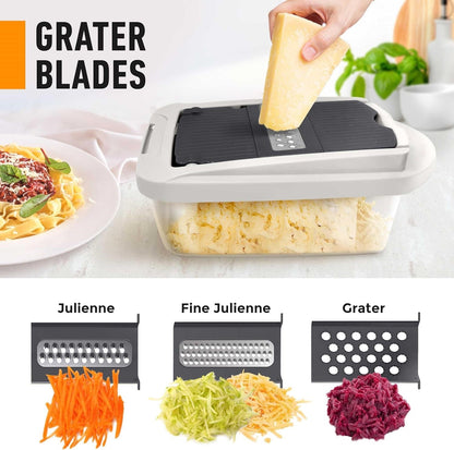 Vegetable Slicer with Eight Interchangeable Blades and Built-in Collection Container