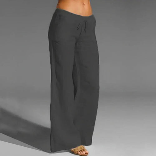 Linen Cotton Blend Trousers with Elastic Waist and Loose Fit for Women