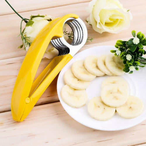 Handheld Banana Slicer with Eleven Stainless Steel Blades and Ergonomic Grip