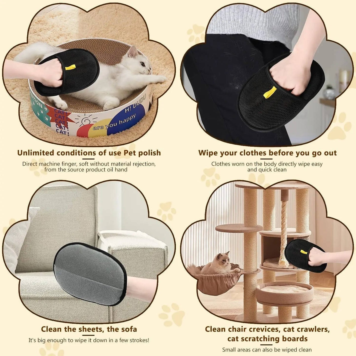 Pet Hair Removal Glove with Electrostatic Dual-Sided Surface and Mesh Back, Washable