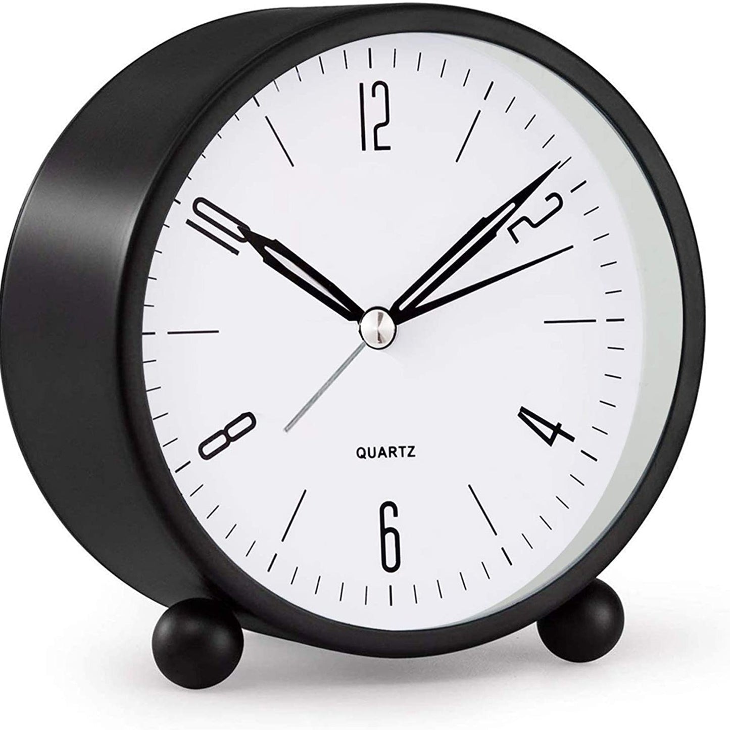 Compact Analog Alarm Clock with Silent Second Hand and Yellow Night Light