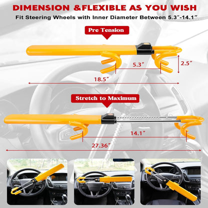 Steering Wheel Lock with Four-Hook Grip and Three Keys