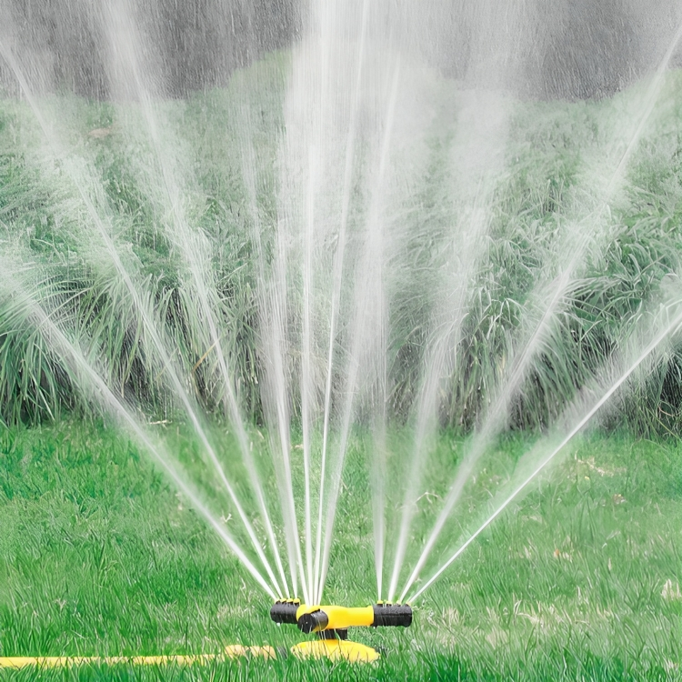 Rotating Garden Sprinkler with Four Adjustable Nozzles and Hose Compatible Base