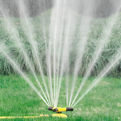 Rotating Garden Sprinkler with Four Adjustable Nozzles and Hose Compatible Base