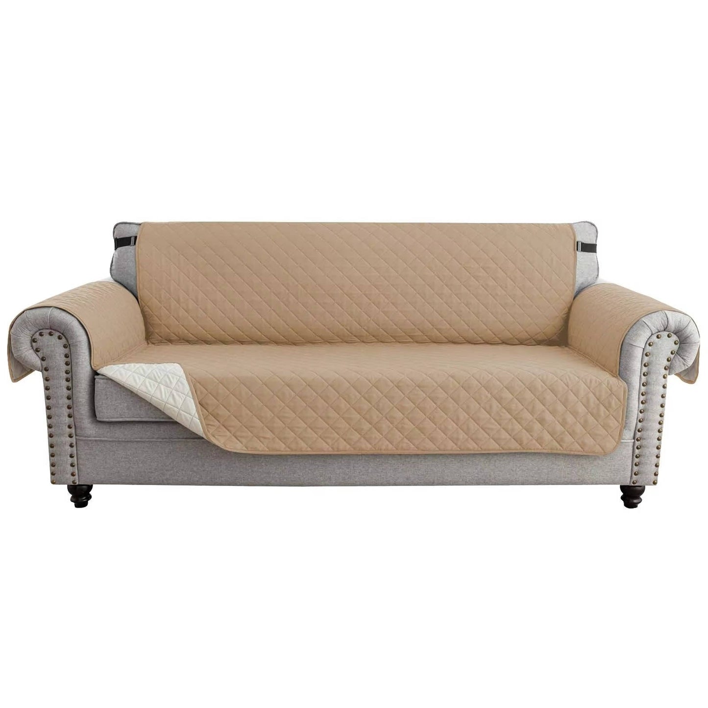 Reversible Sofa Cover for 3 Cushion Couch, Water Resistant Pet Protector with Elastic Straps