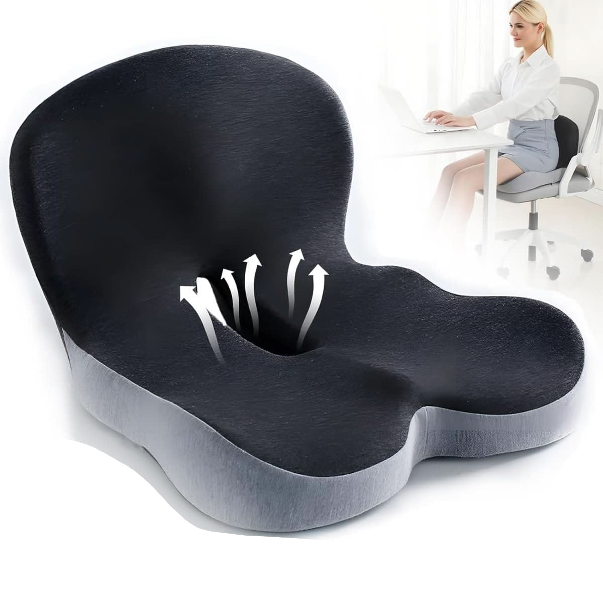 Memory Foam Seat Cushion with Non Slip Base and Machine Washable Cover