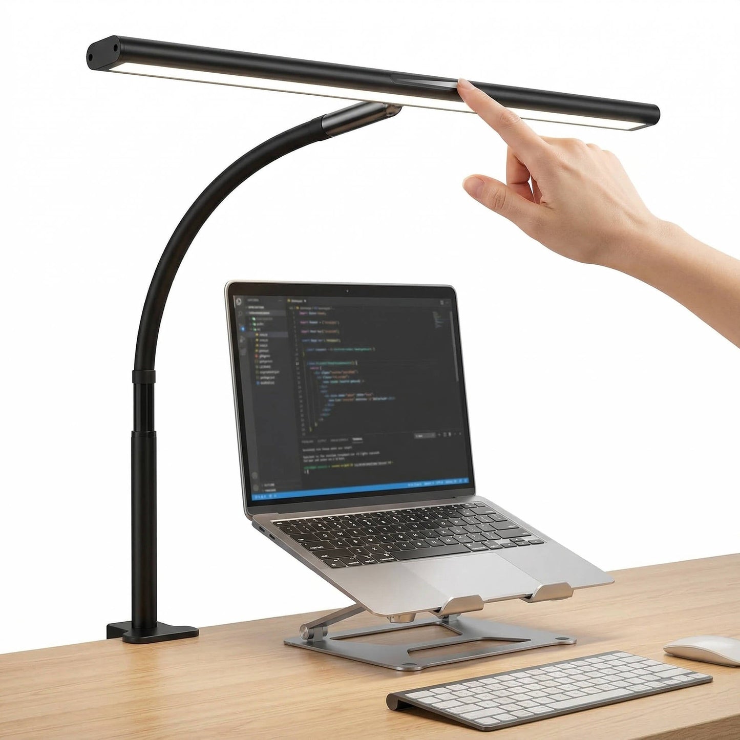 LED Desk Lamp for Office Home, Eye-Friendly Desk Light with Stepless Dimming Adjustable Flexible Gooseneck