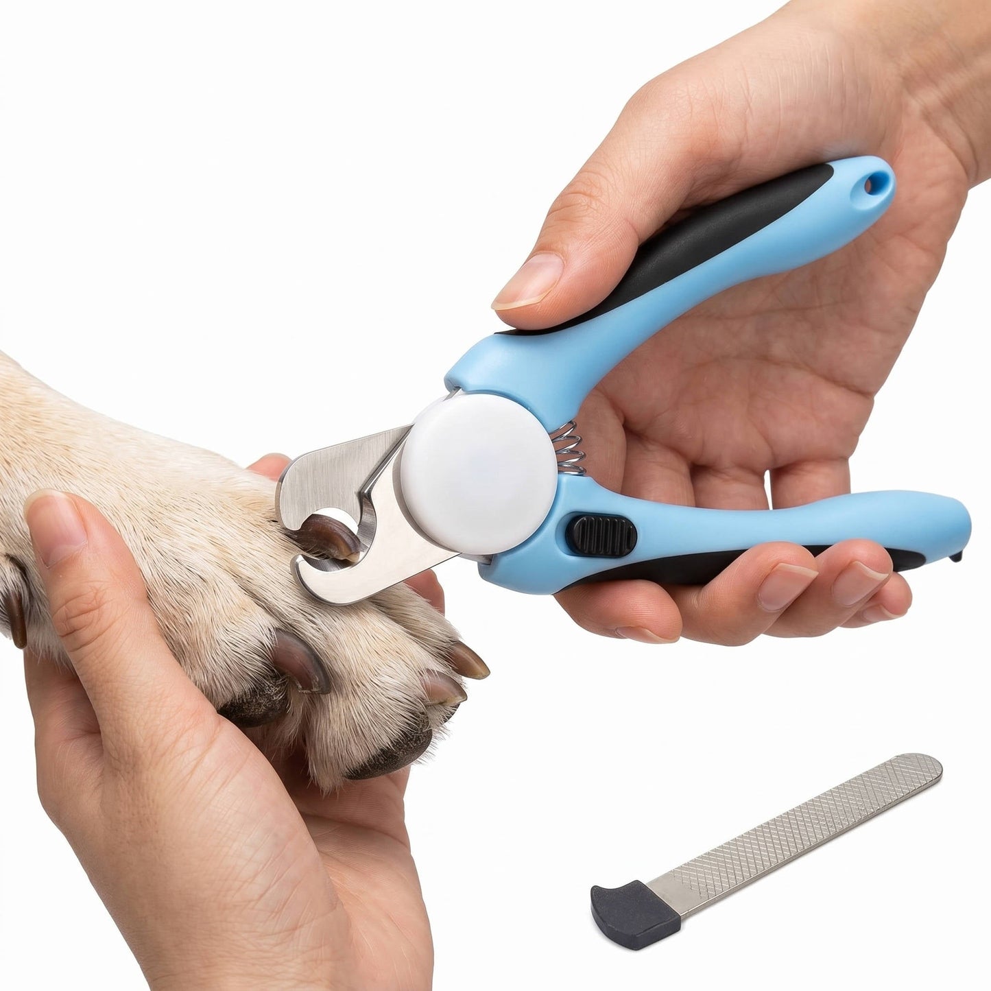 Pet Nail Clippers for Dogs and Cats – Stainless Steel Blades with Safety Guard, Non-Slip Handle and Built-In Nail File