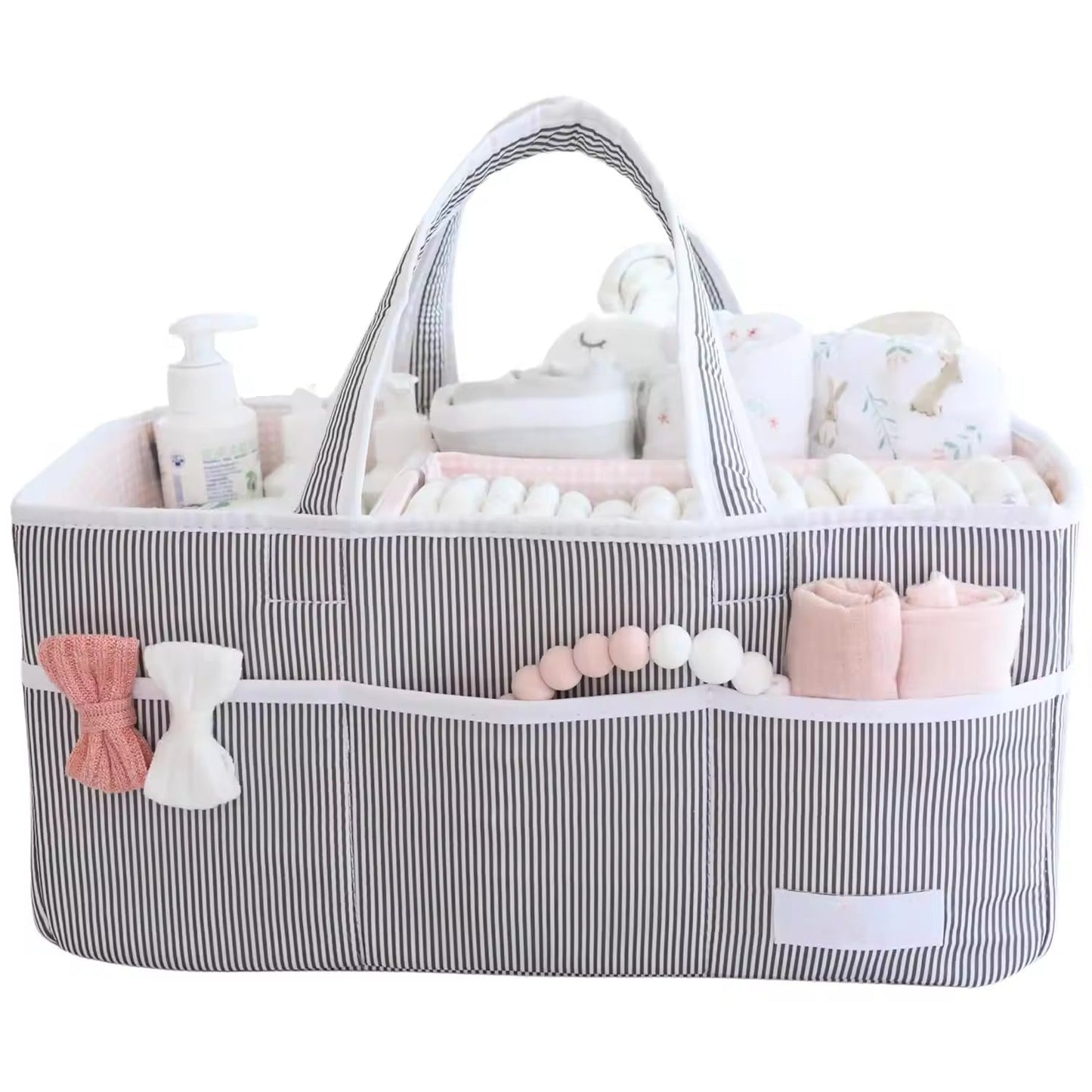Large Baby Diaper Caddy Organizer Tote Bag, Nursery Storage Basket and Portable Car Caddy For Newborn