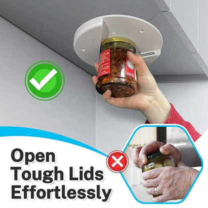 Jar Opener with Under Cabinet Mount and Leverage Design for Multiple Sizes