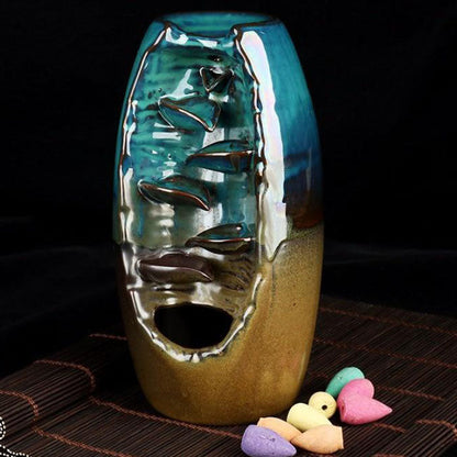 Ceramic Incense Waterfall Burner with Backflow Smoke Effect