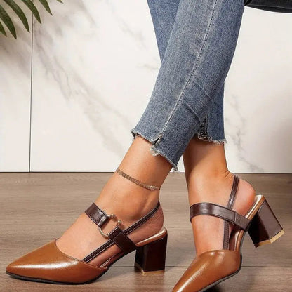 Block Heels with Cushioned Footbed and Slingback, Pointed Toe