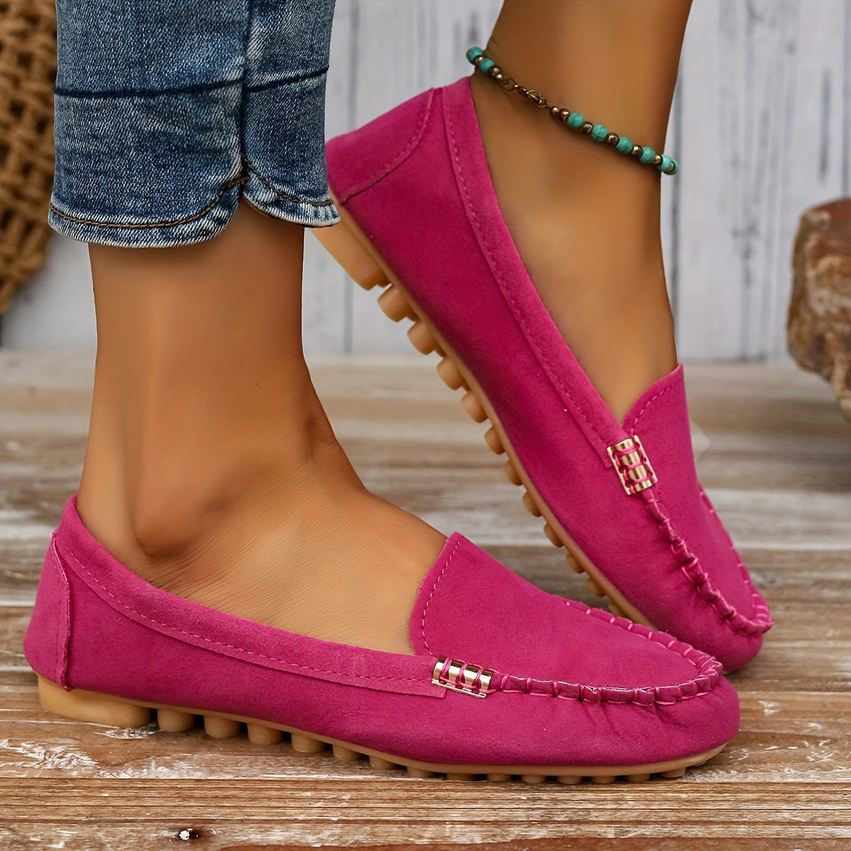 Womens Slip-On Loafers with Cushioned Insole and Flexible Rubber Sole, Microfiber Lining