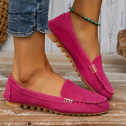 Womens Slip-On Loafers with Cushioned Insole and Flexible Rubber Sole, Microfiber Lining