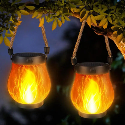 Outdoor Solar Lantern with Flickering Flame and Stable Light Modes, Dual Charging