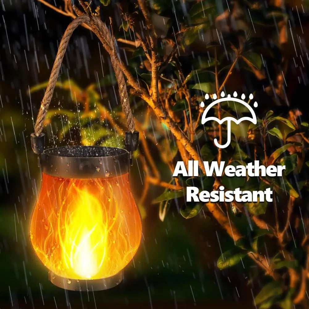 Outdoor Solar Lantern with Flickering Flame and Stable Light Modes, Dual Charging