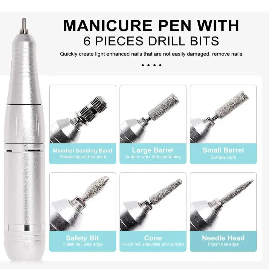 Nail Drill with LED Display and 6 Milling Heads, 45,000 RPM