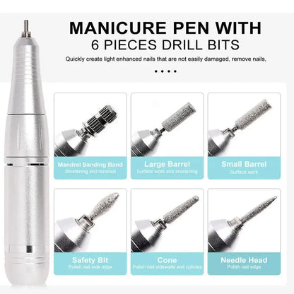 Nail Drill with LED Display and 6 Milling Heads, 45,000 RPM