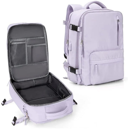 Womens 35L Travel Backpack with USB Charging Port and Laptop Compartment, Shoe and Wet Storage