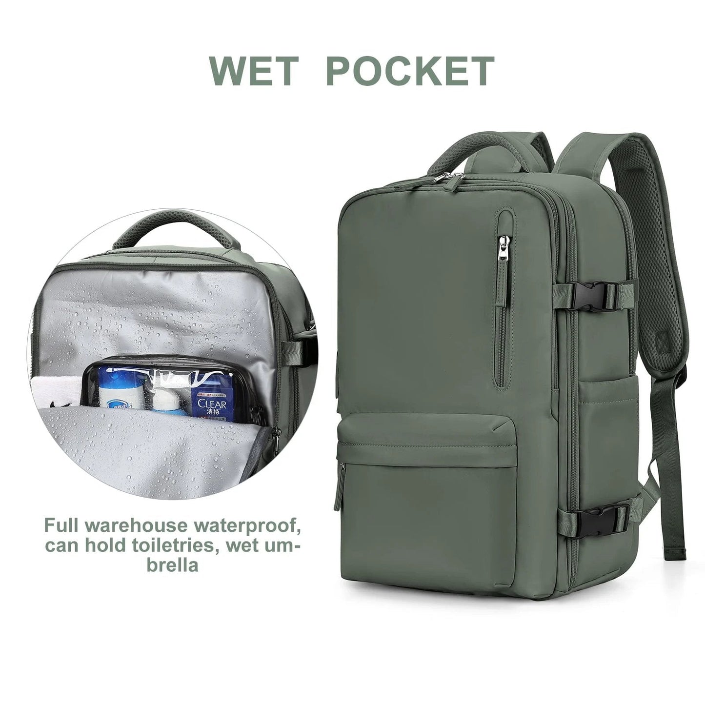 Womens 35L Travel Backpack with USB Charging Port and Laptop Compartment, Shoe and Wet Storage