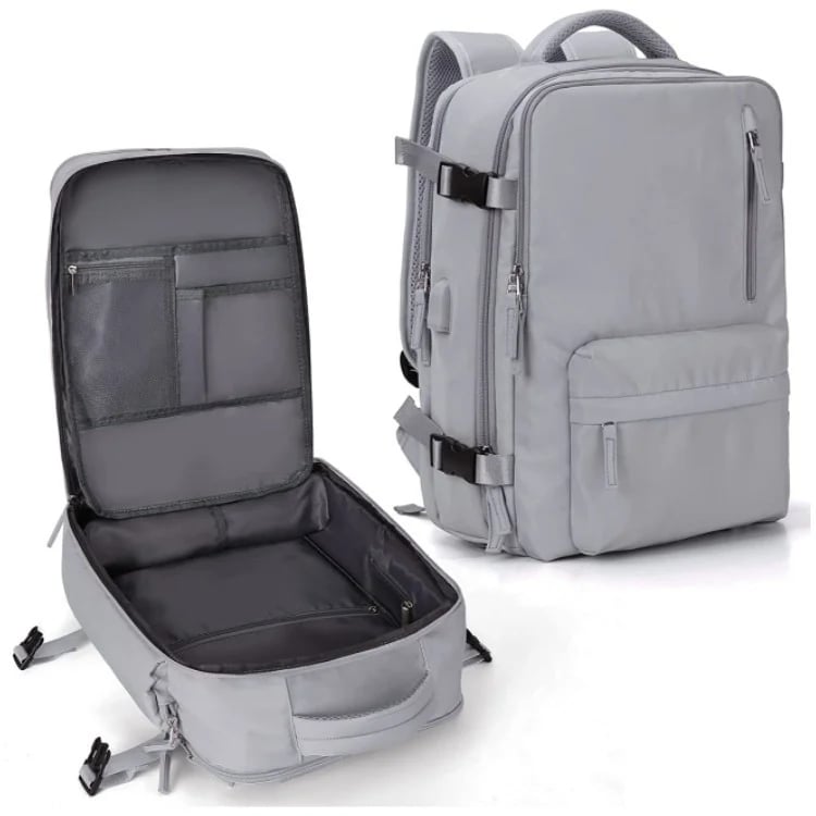 Womens 35L Travel Backpack with USB Charging Port and Laptop Compartment, Shoe and Wet Storage
