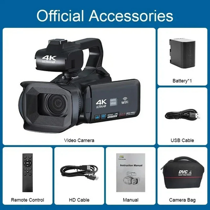UHD 4K Camcorder for Vlogging with 18X Zoom and Rotating Touchscreen