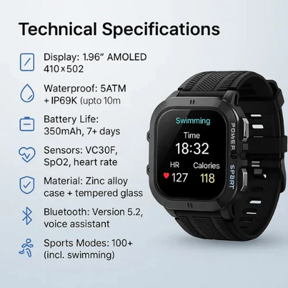 Waterproof Smartwatch,  Fitness Tracking, Bluetooth 5.0
