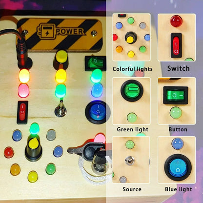 Busy Board Toy with LED Lights Wooden Activity Board for Toddlers Ages 3+