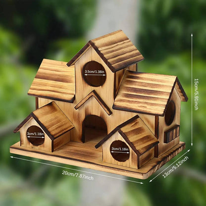 Natural Wooden Bird House, Hanging Bird Feeder Villa for Outdoor Garden and Yard, Decorative Wild Bird Nest