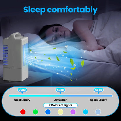 Personal USB Air Cooling Fan, Mini Desktop AC Unit with Colorful Ambient Light, 4 Wind Speeds and Intelligent Timer