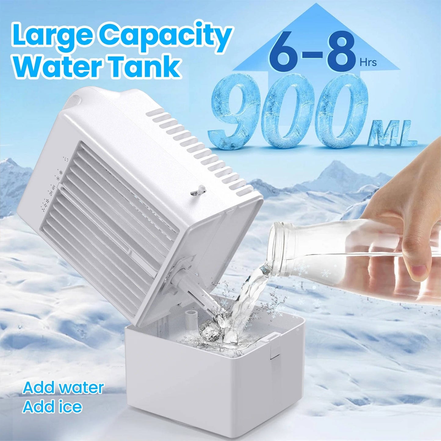 Personal USB Air Cooling Fan, Mini Desktop AC Unit with Colorful Ambient Light, 4 Wind Speeds and Intelligent Timer