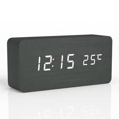 Wooden Digital Alarm Clock with Sound Control and Digital Display