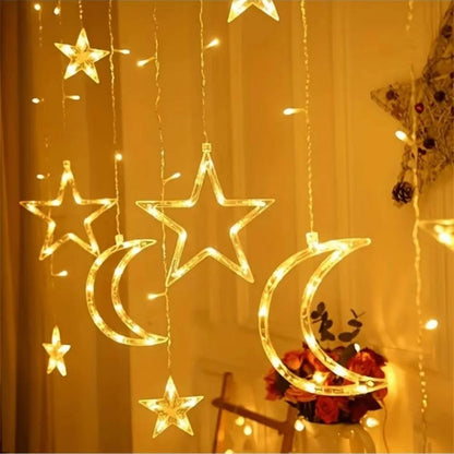 Star and Moon LED Curtain String Lights Lights, 138 inch