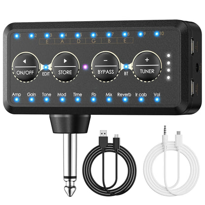 Guitar Plug In Headphone Amp Mini Portable Amplifier for Acoustic Bass Practice