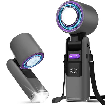 3 in 1 Portable Handheld Fan, Mini Turbo Air Cooling Fan with Flashlight, Rechargeable Personal Fan with LED Battery Display
