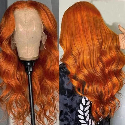 Long Wavy Orange Ginger Red Lace Front Wig