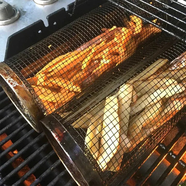 Durable BBQ Grill Basket with Rotating Design for Outdoor Grilling