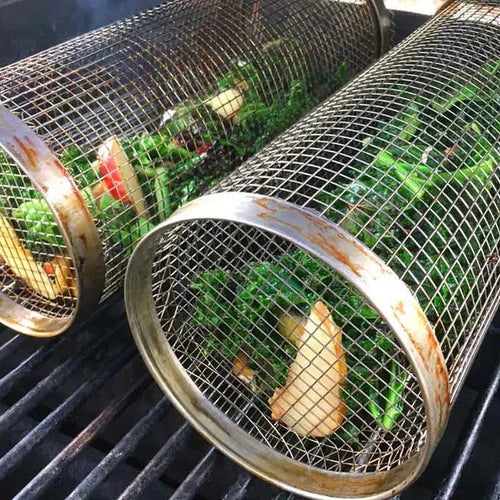 Durable BBQ Grill Basket with Rotating Design for Outdoor Grilling