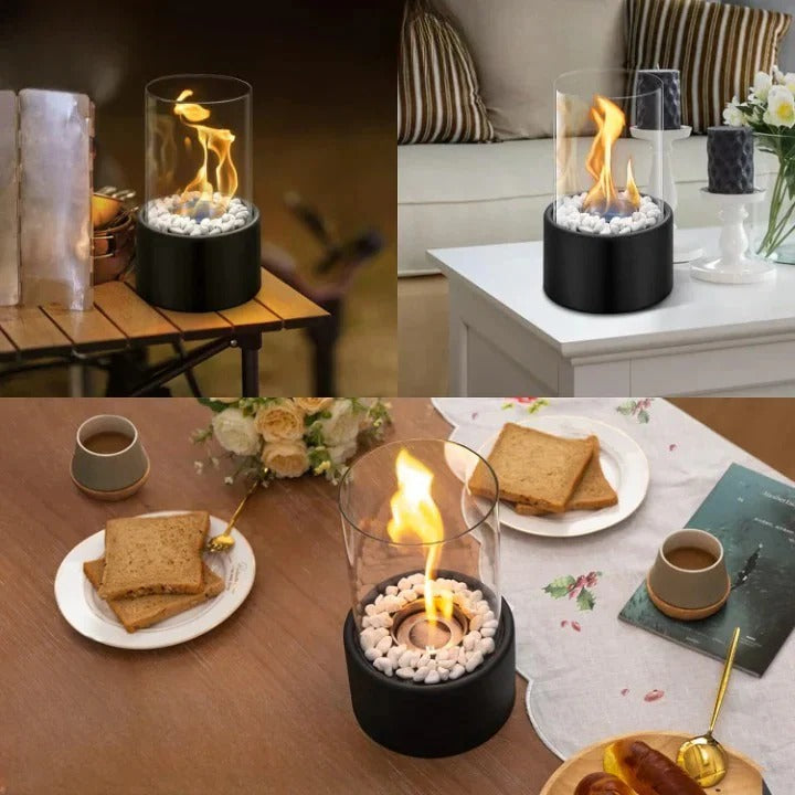 Glass Table Fireplace, Small and Portable
