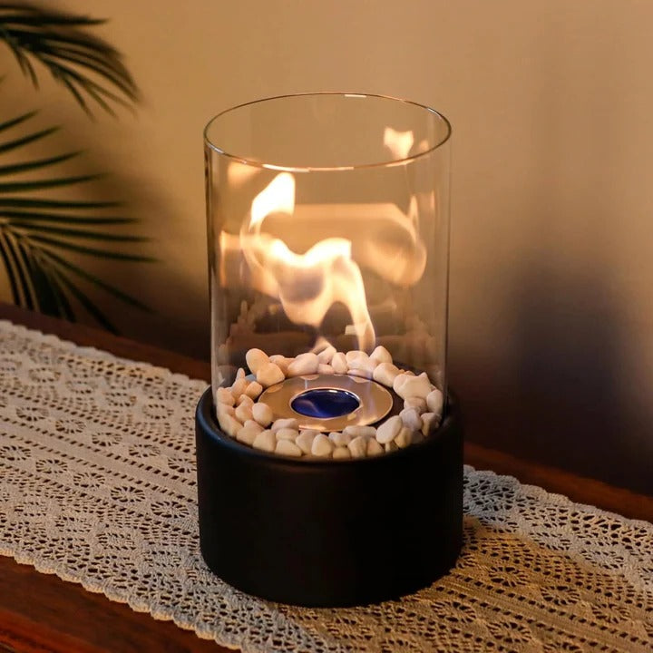Glass Table Fireplace, Small and Portable