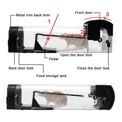 Reusable Rodent Trap with Locking Mechanism