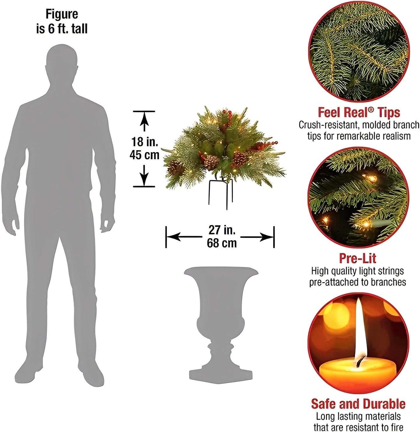 Artificial Christmas Tree Urn Filler Pre-lit Decoration