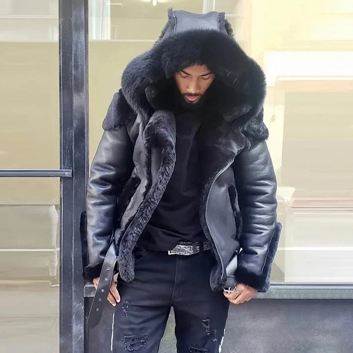 Men’s PU Jacket with Hood for Cold-Weather Use