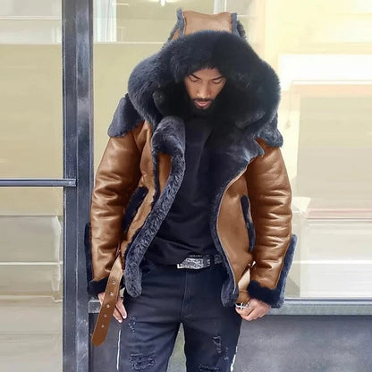 Men’s PU Jacket with Hood for Cold-Weather Use