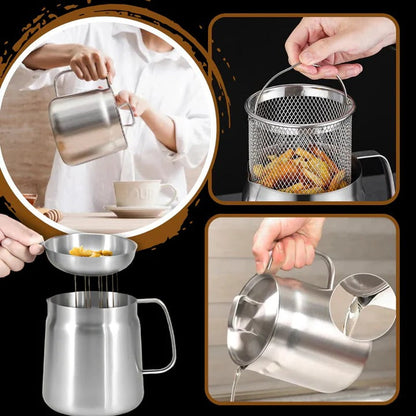 2 in 1 Deep Fryer Pot with Strainer for Home Cooking